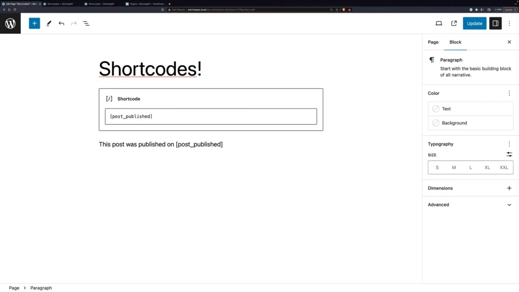 Shortcodes insert method 2