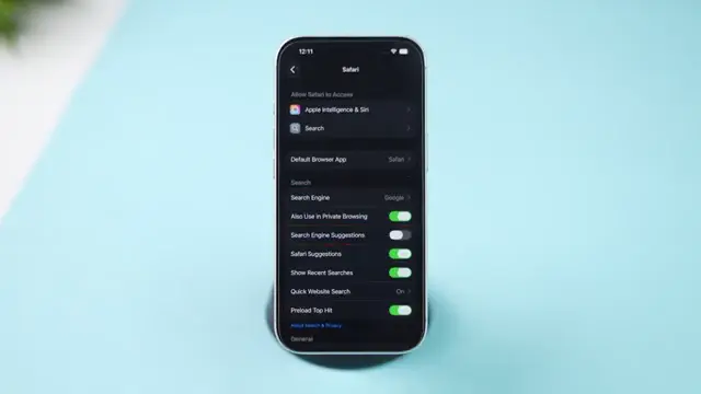 Turning off Safari suggestions in settings