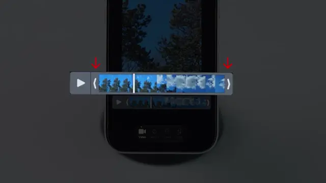 Adjusting the left arrow to trim the beginning of the video.
