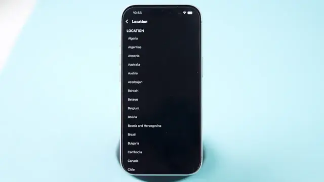 List of countries available for selection on YouTube.