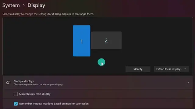 Identify Your Monitors Identifying monitors in Windows 10 settings.
