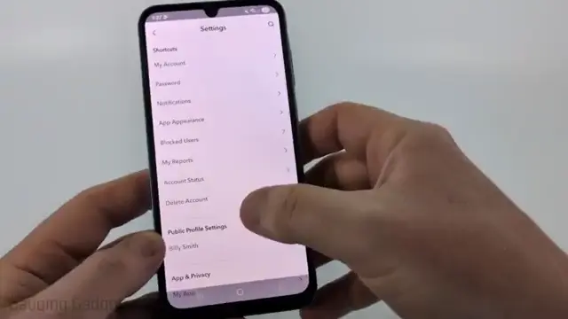 Select Delete Account Screenshot of Snapchat settings highlighting delete account option.