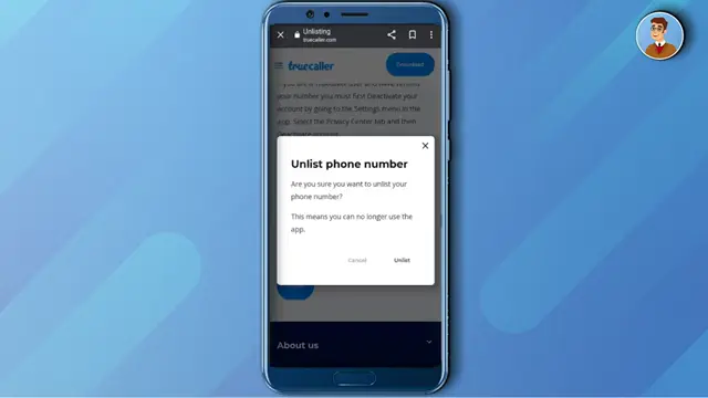 Confirm Unlisting TrueCaller unlisting confirmation warning